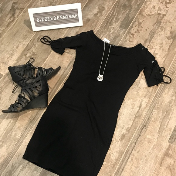 Ambiance Dresses & Skirts - NWT! Little black dress mini stretch lace up LBD